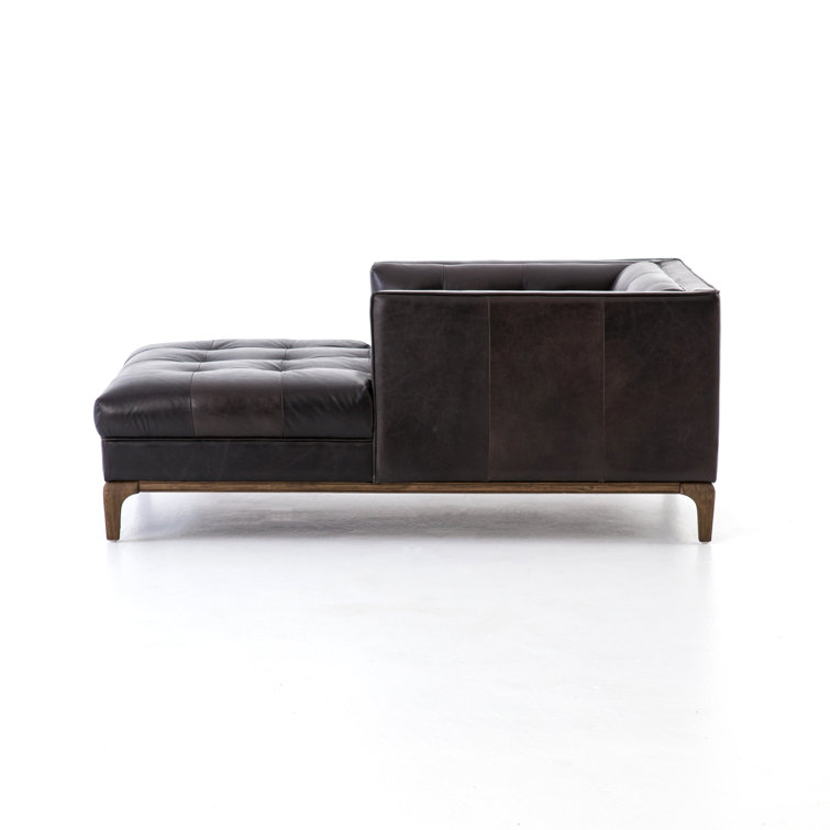 Dylan Mid-Century Rider Black Leather Chaise Lounge