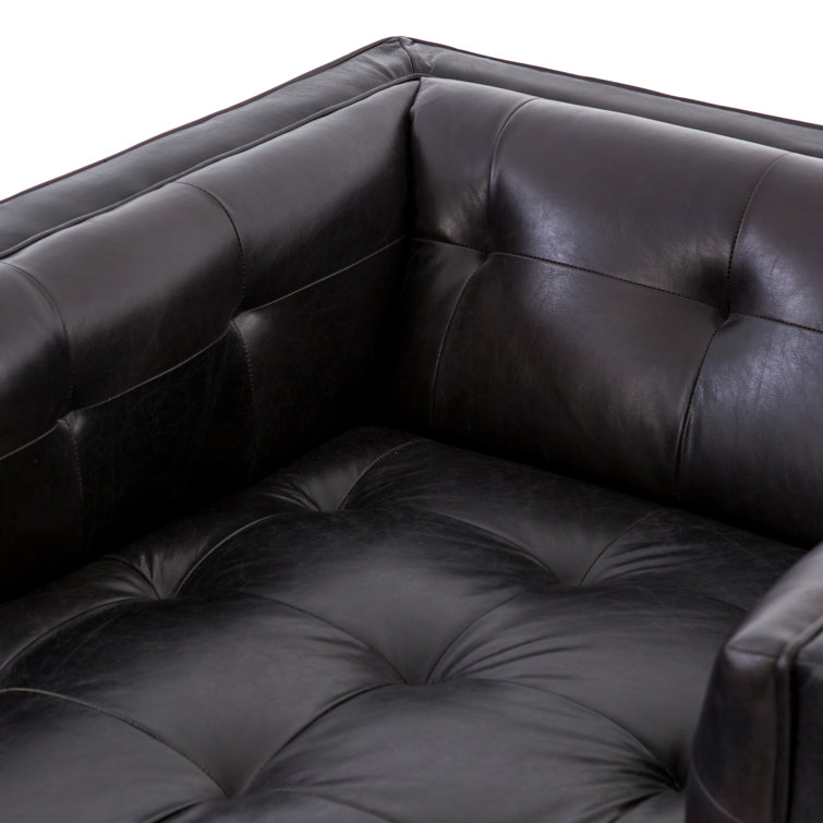 Dylan Mid-Century Rider Black Leather Chaise Lounge