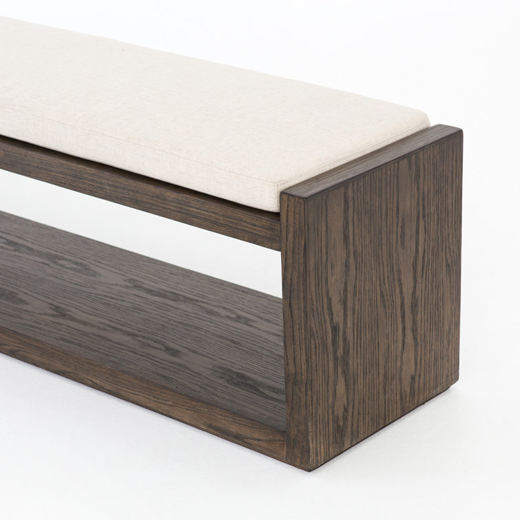 67'' Cedar-Finished Nettlewood Upholstered Bench in Brown/Cream