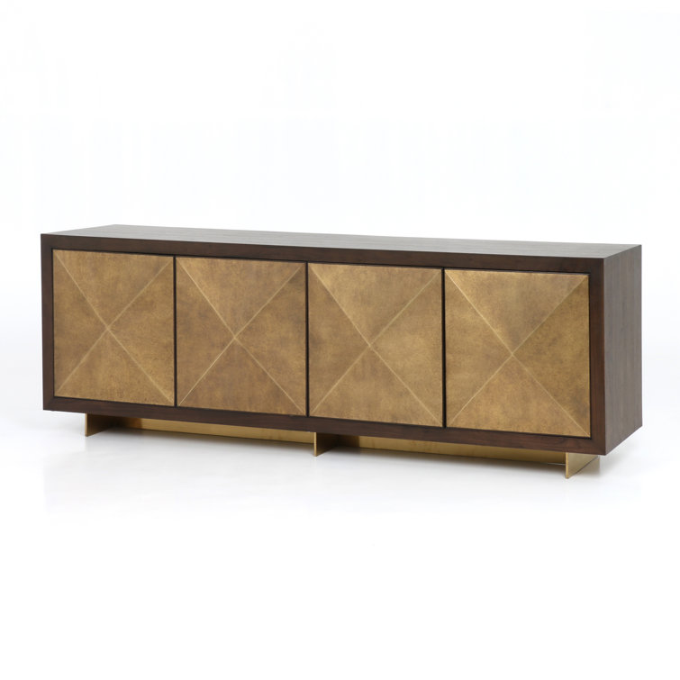 Enzo Contemporary 90.5'' Dark Walnut Sideboard with Brass Accents