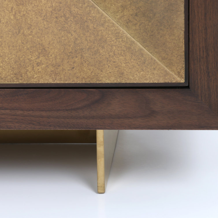 Enzo Contemporary 90.5'' Dark Walnut Sideboard with Brass Accents