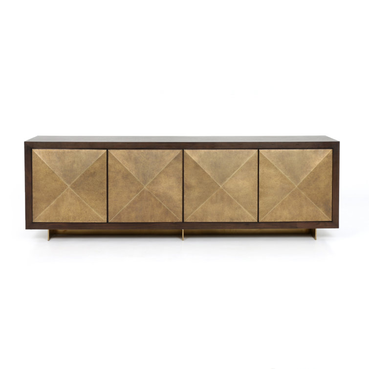 Enzo Contemporary 90.5'' Dark Walnut Sideboard with Brass Accents