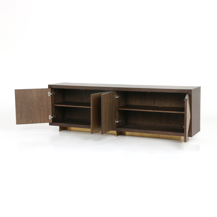 Enzo Contemporary 90.5'' Dark Walnut Sideboard with Brass Accents