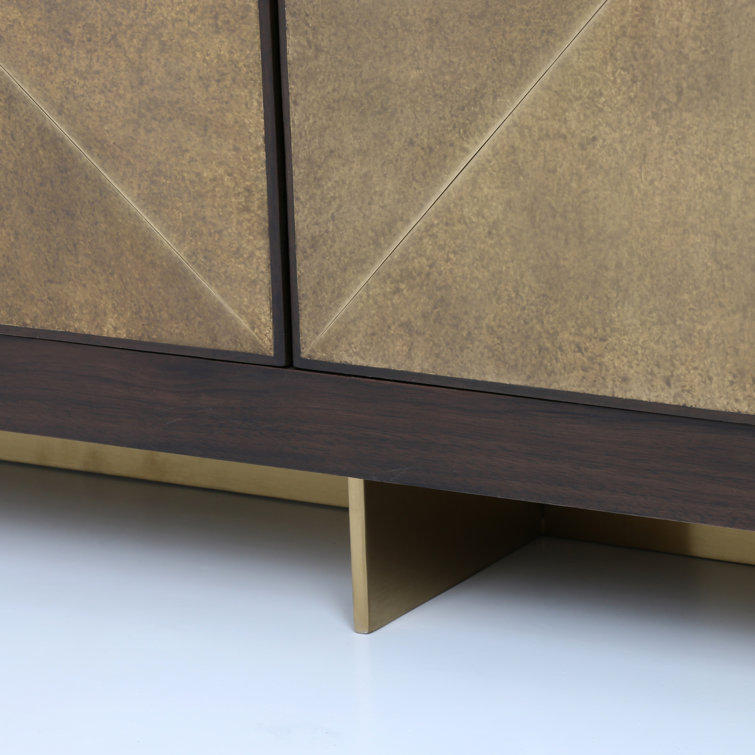 Enzo Contemporary 90.5'' Dark Walnut Sideboard with Brass Accents