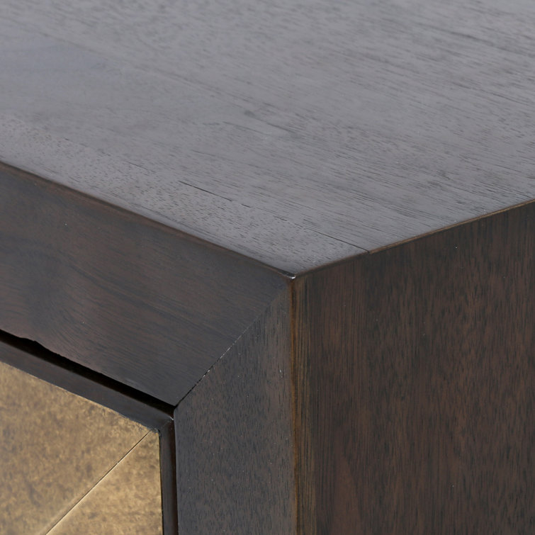 Enzo Contemporary 90.5'' Dark Walnut Sideboard with Brass Accents