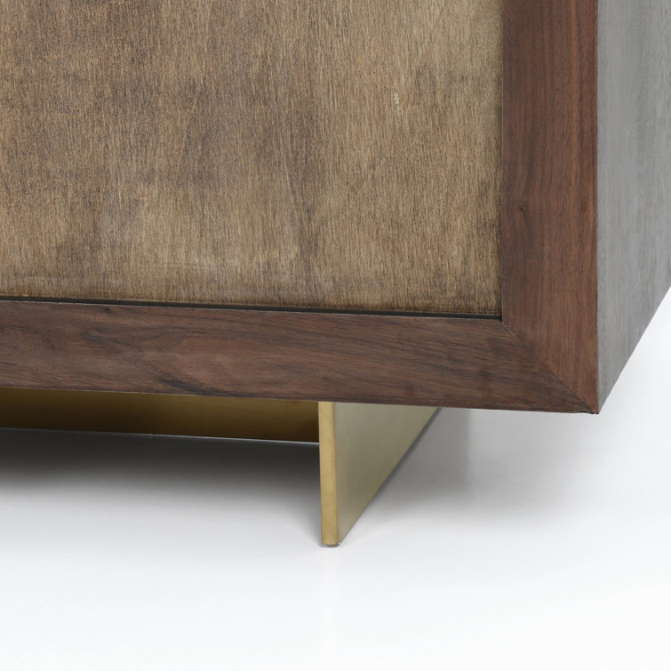Enzo Contemporary 90.5'' Dark Walnut Sideboard with Brass Accents