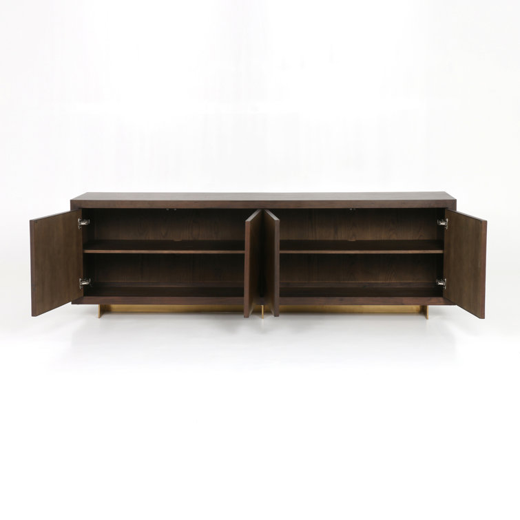 Enzo Contemporary 90.5'' Dark Walnut Sideboard with Brass Accents
