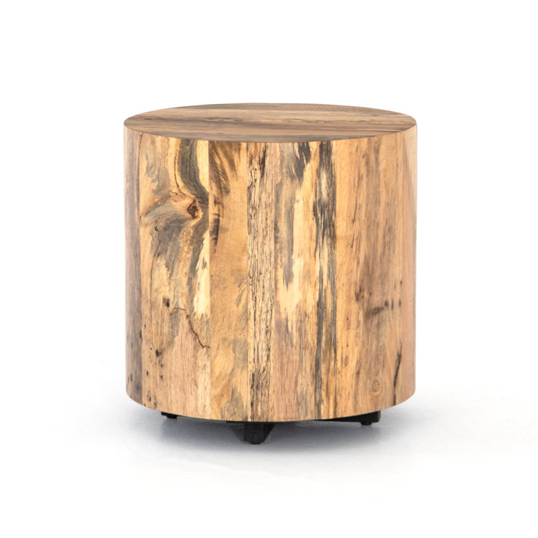 Contemporary Spalted Primavera Wood & Metal Round End Table