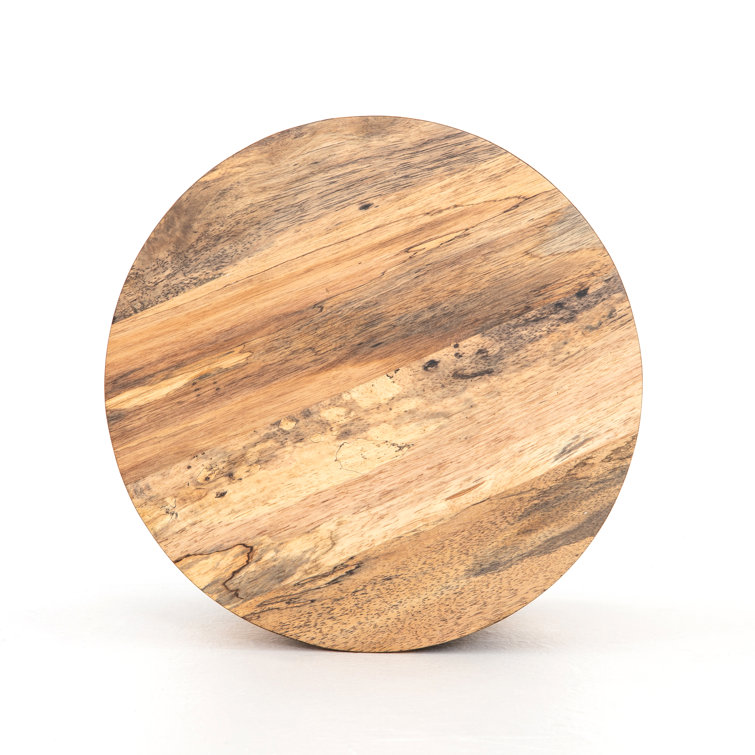 Contemporary Spalted Primavera Wood & Metal Round End Table