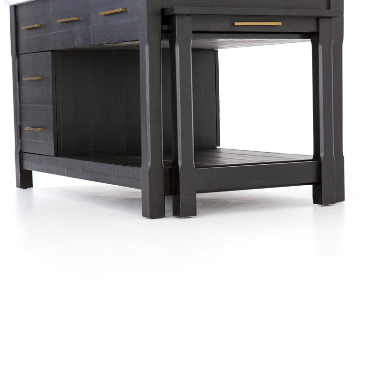 Elegant Black Acacia and White Marble 60" Kitchen Island