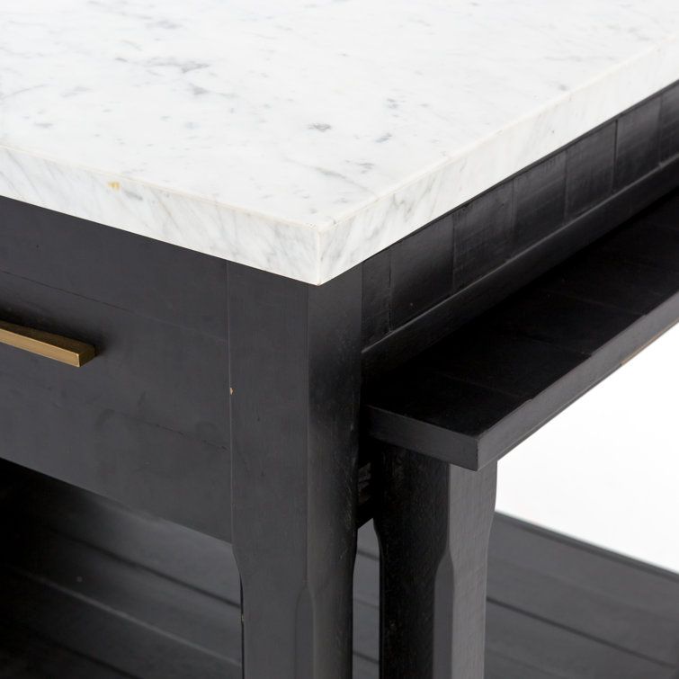 Elegant Black Acacia and White Marble 60" Kitchen Island