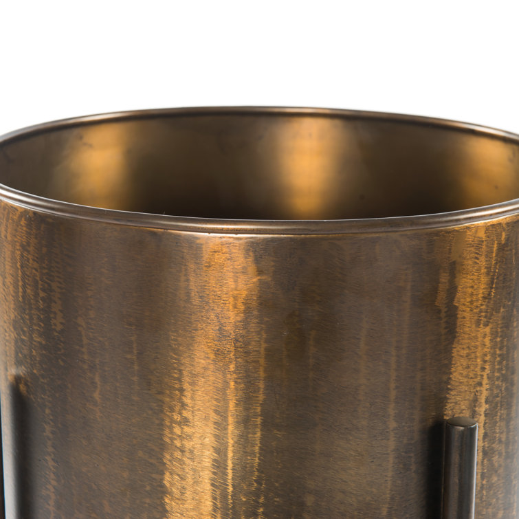 Weathered Brass Round Metal Planter with Stand