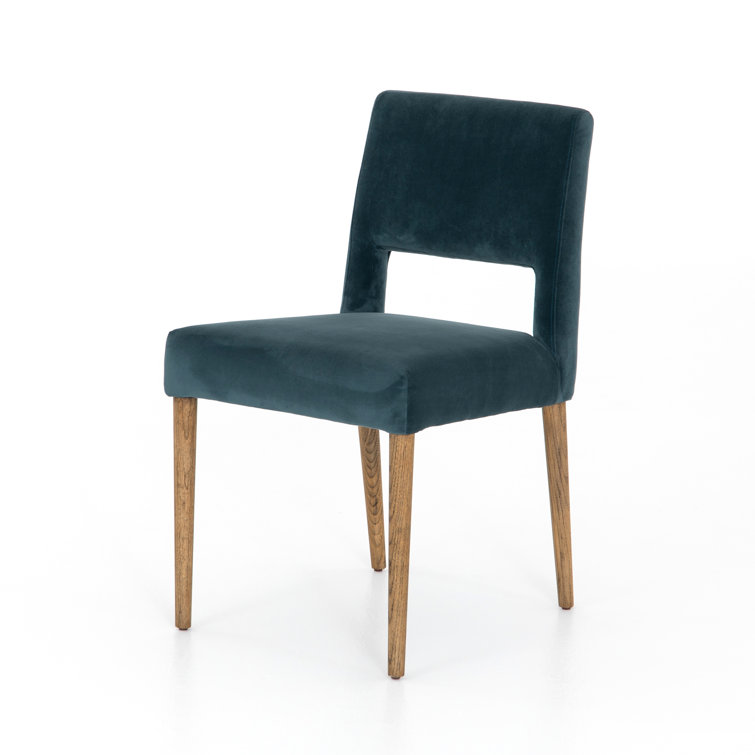 Contemporary Azure Blue Leather Side Chair with Wooden Legs