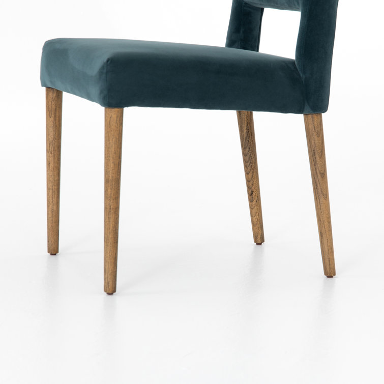 Contemporary Azure Blue Leather Side Chair with Wooden Legs