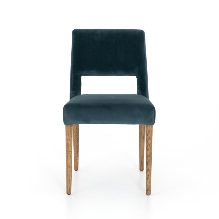 Contemporary Azure Blue Leather Side Chair with Wooden Legs