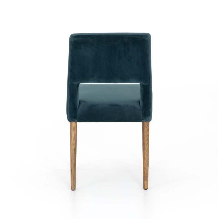 Contemporary Azure Blue Leather Side Chair with Wooden Legs