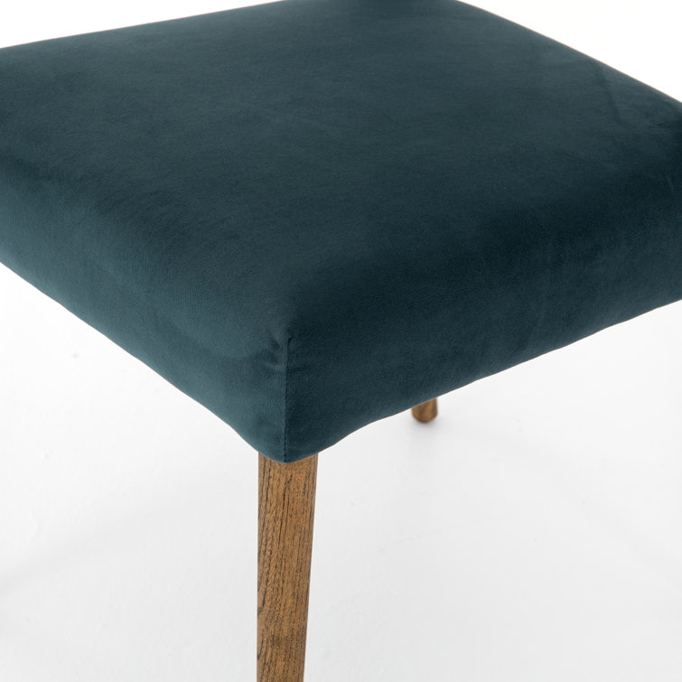 Contemporary Azure Blue Leather Side Chair with Wooden Legs