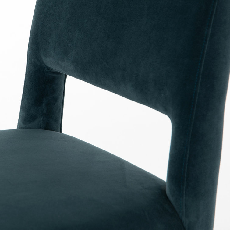 Contemporary Azure Blue Leather Side Chair with Wooden Legs