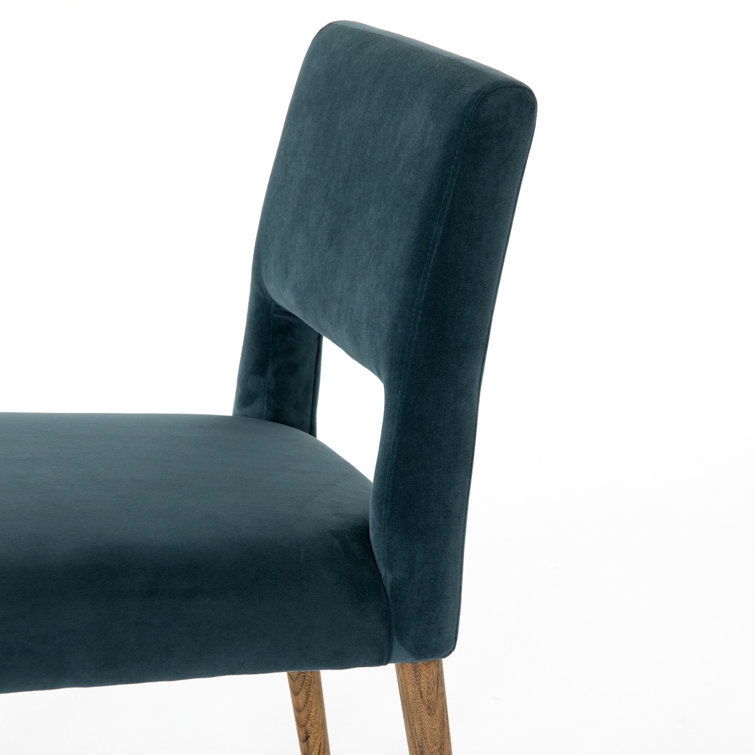 Contemporary Azure Blue Leather Side Chair with Wooden Legs