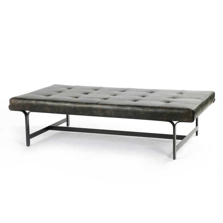 Ebony Leather and Metal Rectangular Coffee Table