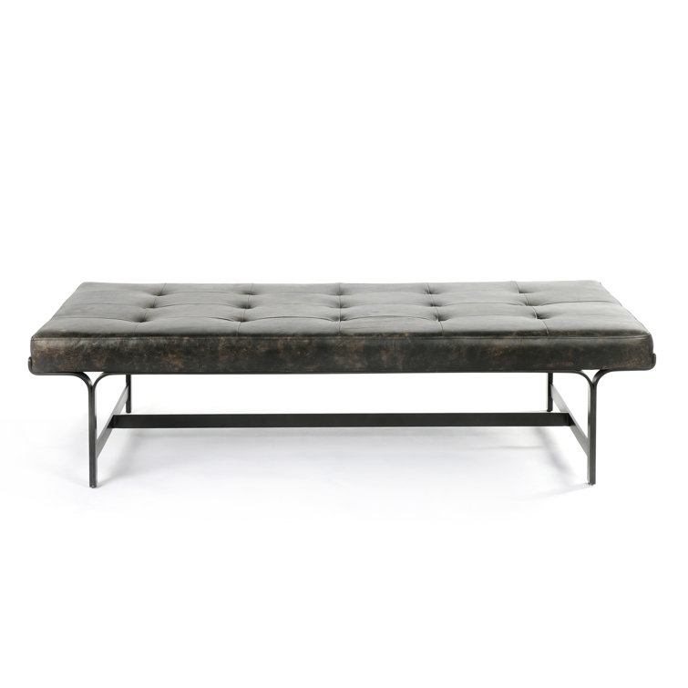 Ebony Leather and Metal Rectangular Coffee Table