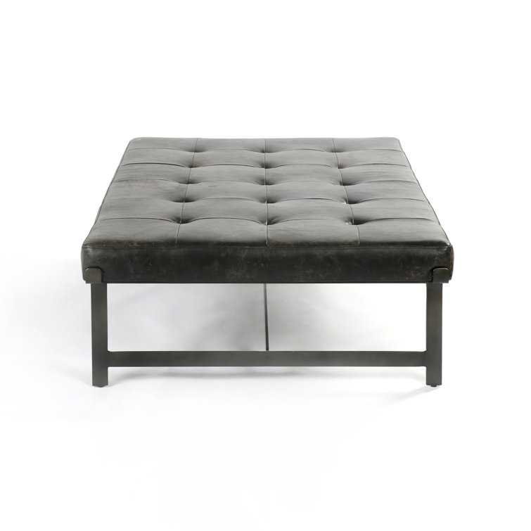Ebony Leather and Metal Rectangular Coffee Table
