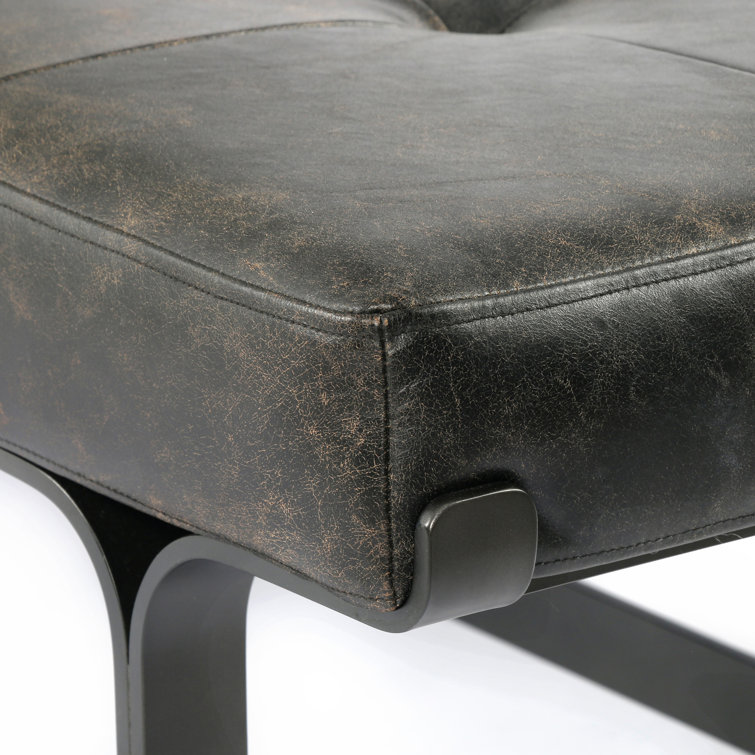 Ebony Leather and Metal Rectangular Coffee Table