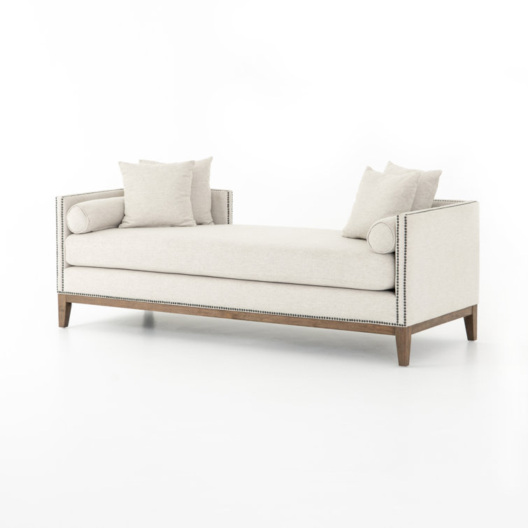 Aspen Gray Upholstered Chaise Lounge with Brass Nailheads