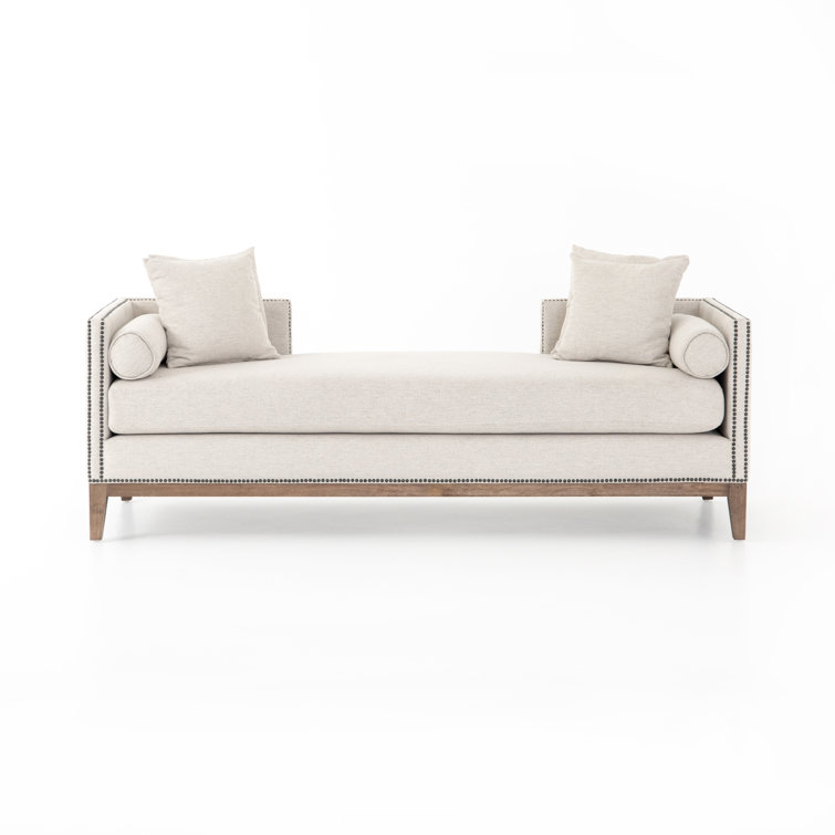 Aspen Gray Upholstered Chaise Lounge with Brass Nailheads