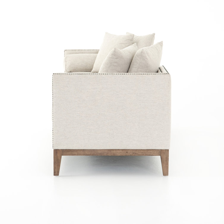 Aspen Gray Upholstered Chaise Lounge with Brass Nailheads