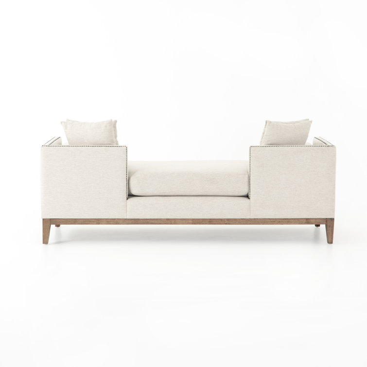 Aspen Gray Upholstered Chaise Lounge with Brass Nailheads