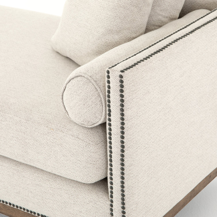 Aspen Gray Upholstered Chaise Lounge with Brass Nailheads