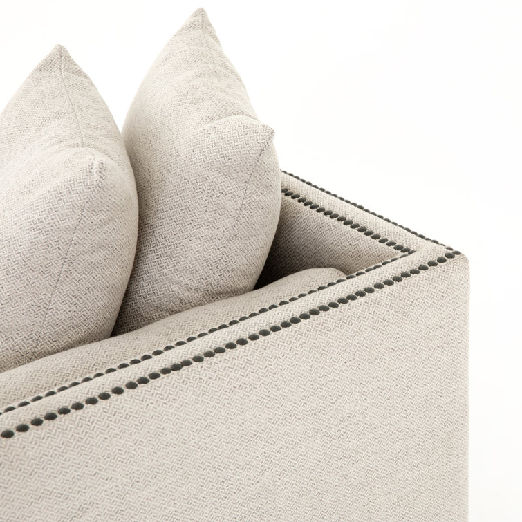 Aspen Gray Upholstered Chaise Lounge with Brass Nailheads