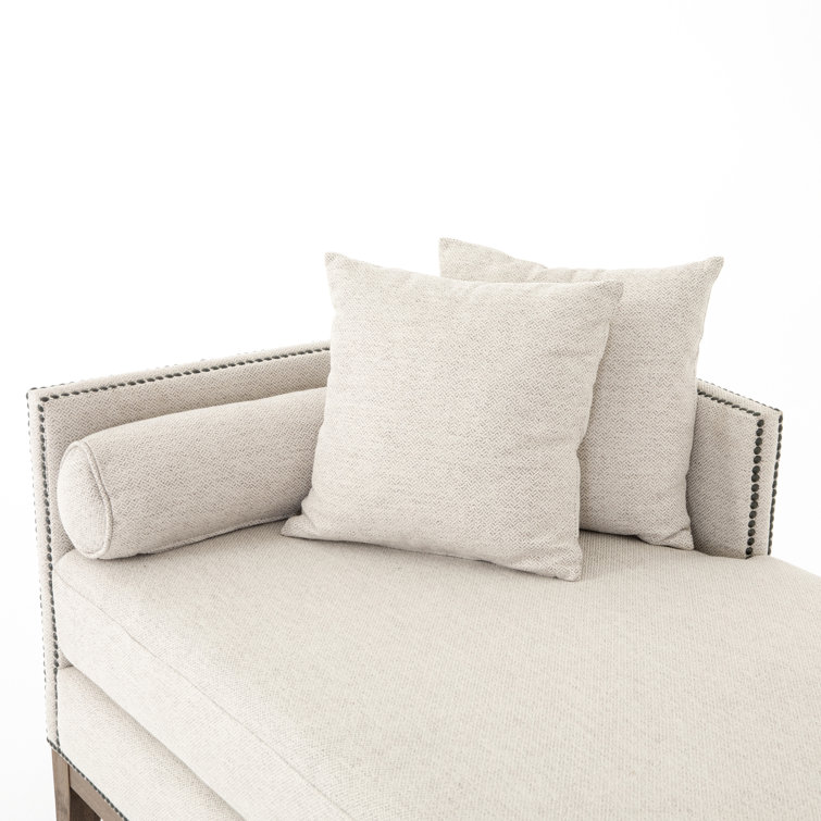 Aspen Gray Upholstered Chaise Lounge with Brass Nailheads