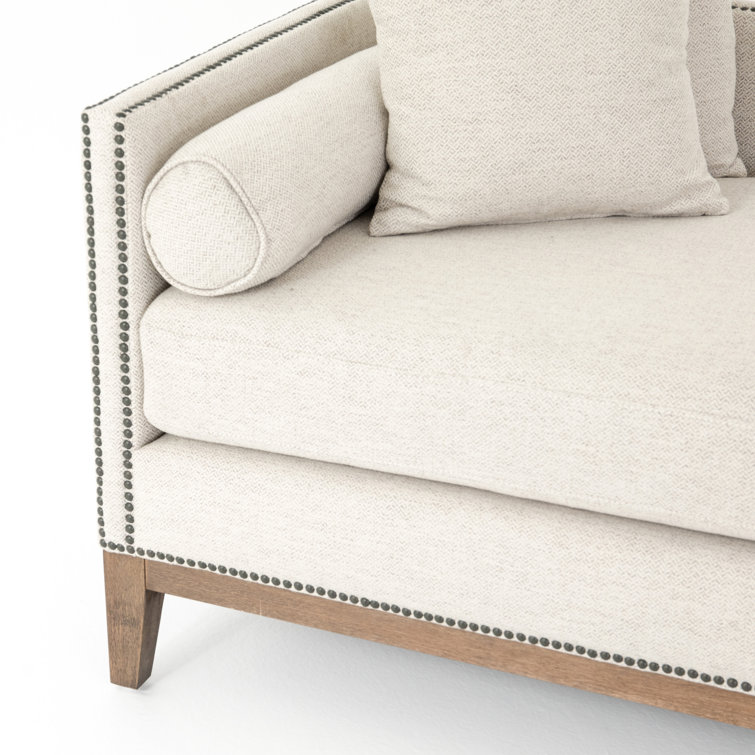 Aspen Gray Upholstered Chaise Lounge with Brass Nailheads