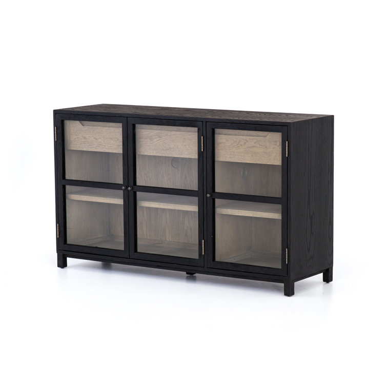 Millie Contemporary Black Oak 59'' Sideboard with Glass Doors