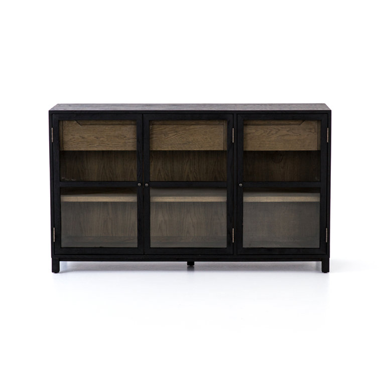 Millie Contemporary Black Oak 59'' Sideboard with Glass Doors