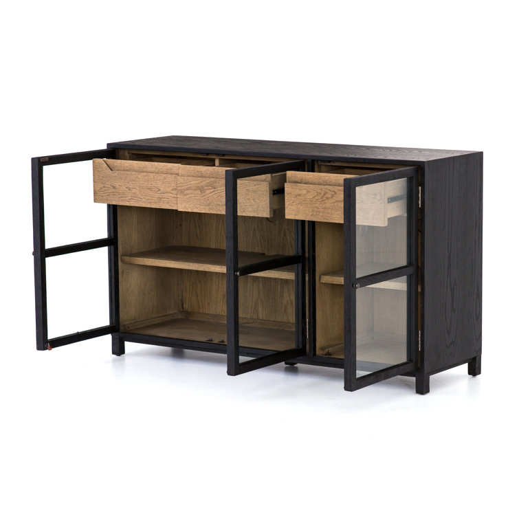 Millie Contemporary Black Oak 59'' Sideboard with Glass Doors