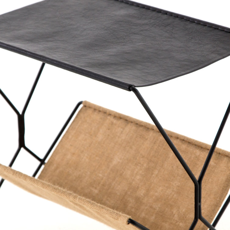 Black Metal and Hemp Fabric Magazine Rack