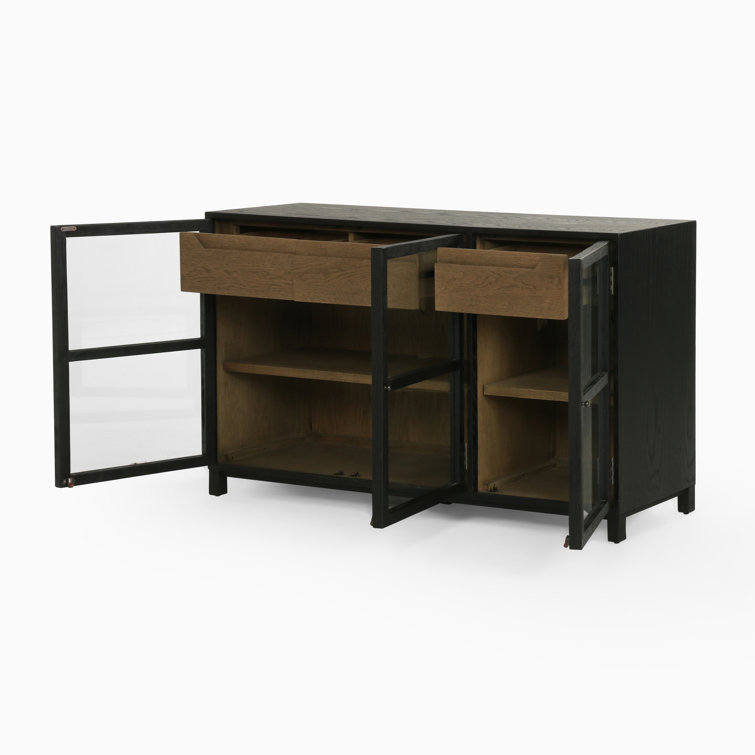 Millie Contemporary Black Oak 59'' Sideboard with Glass Doors