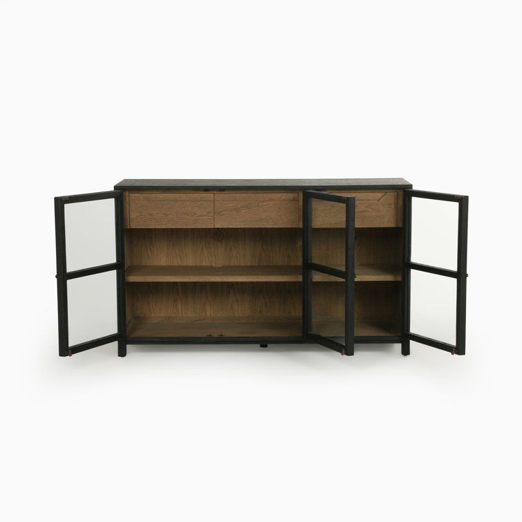 Millie Contemporary Black Oak 59'' Sideboard with Glass Doors