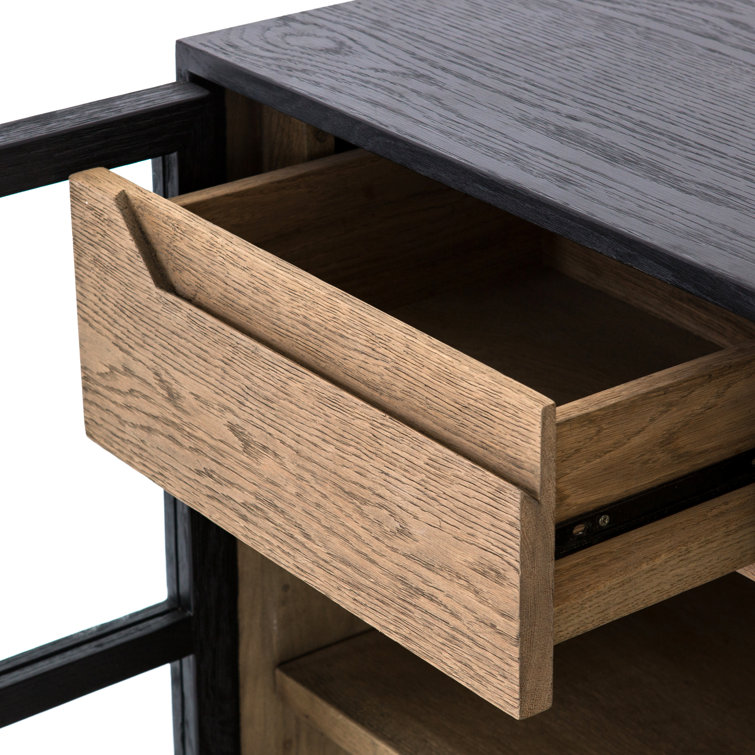 Millie Contemporary Black Oak 59'' Sideboard with Glass Doors