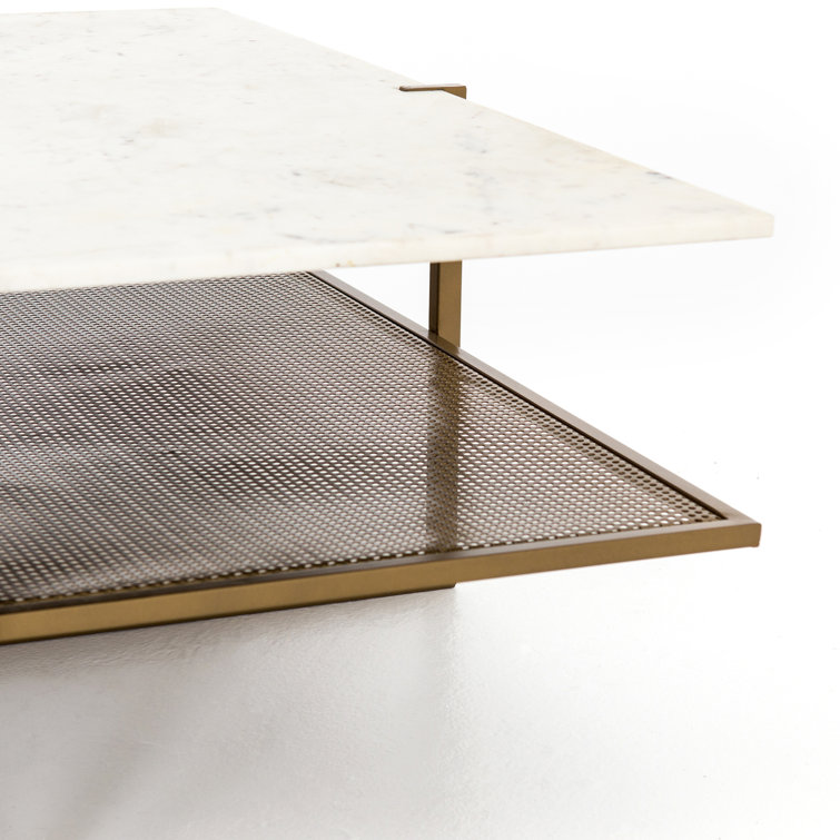 Hyla 41'' Brown and White Contemporary Square Marble Coffee Table with Storage