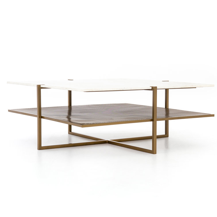Hyla 41'' Brown and White Contemporary Square Marble Coffee Table with Storage