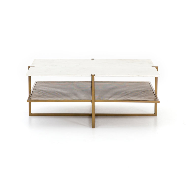 Hyla 41'' Brown and White Contemporary Square Marble Coffee Table with Storage
