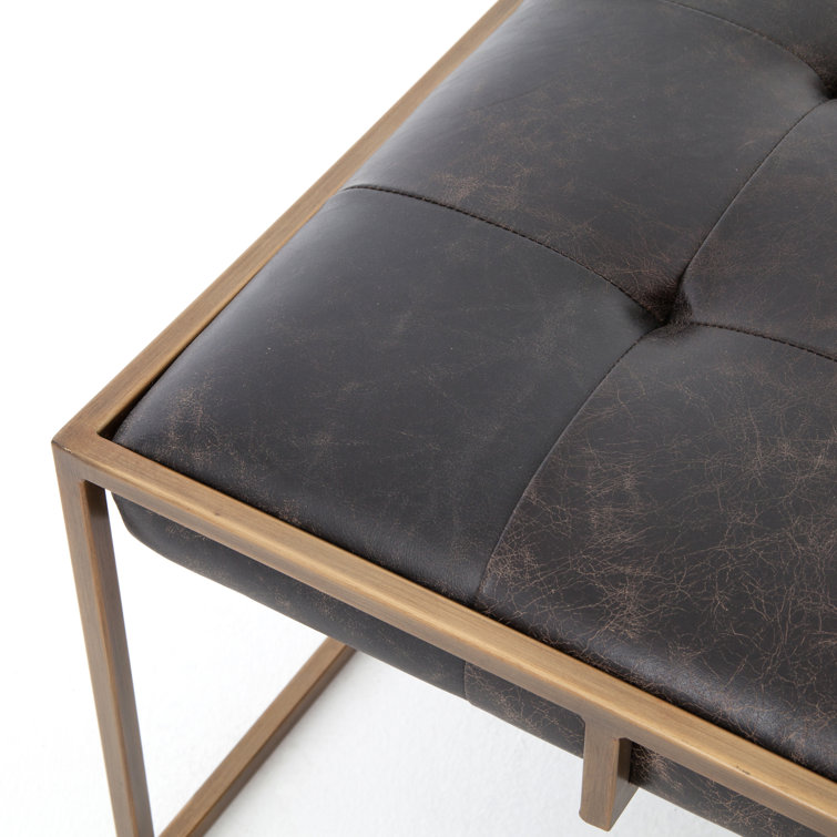 Olwina Distressed Leather Square Coffee Table in Brass-Tone