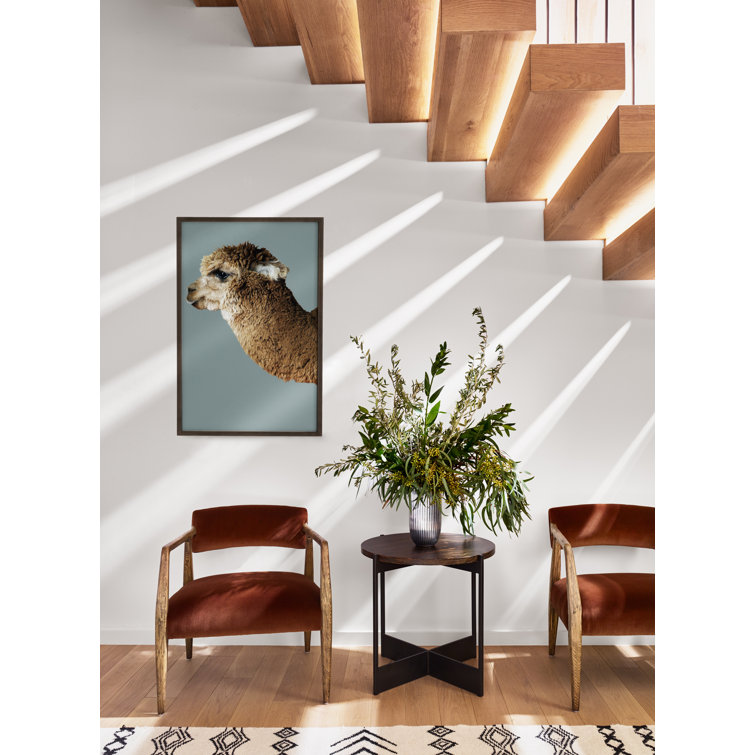 Round Brown and Gray Oak Metal End Table
