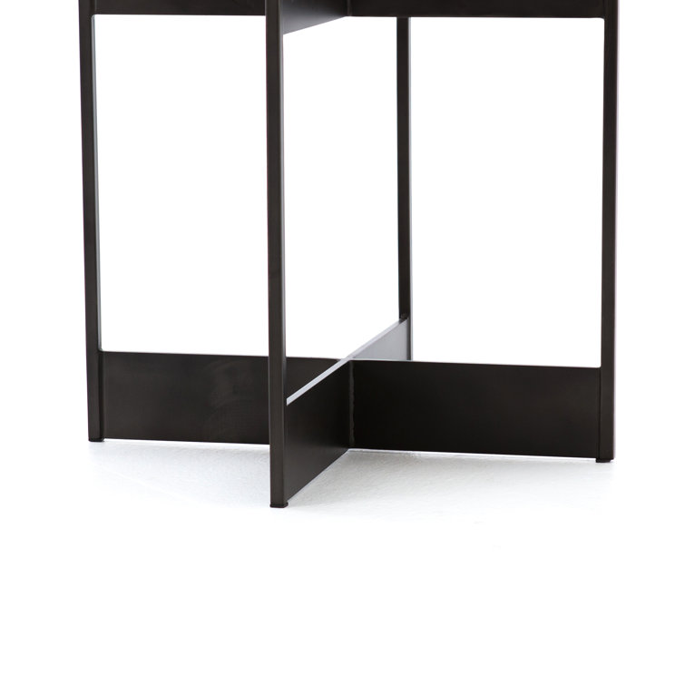 Round Brown and Gray Oak Metal End Table