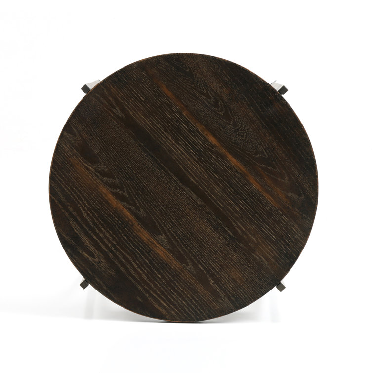 Round Brown and Gray Oak Metal End Table