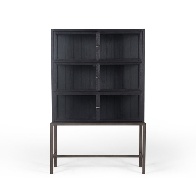 Drifted Black Rustic Oak Curio Cabinet with Iron Legs